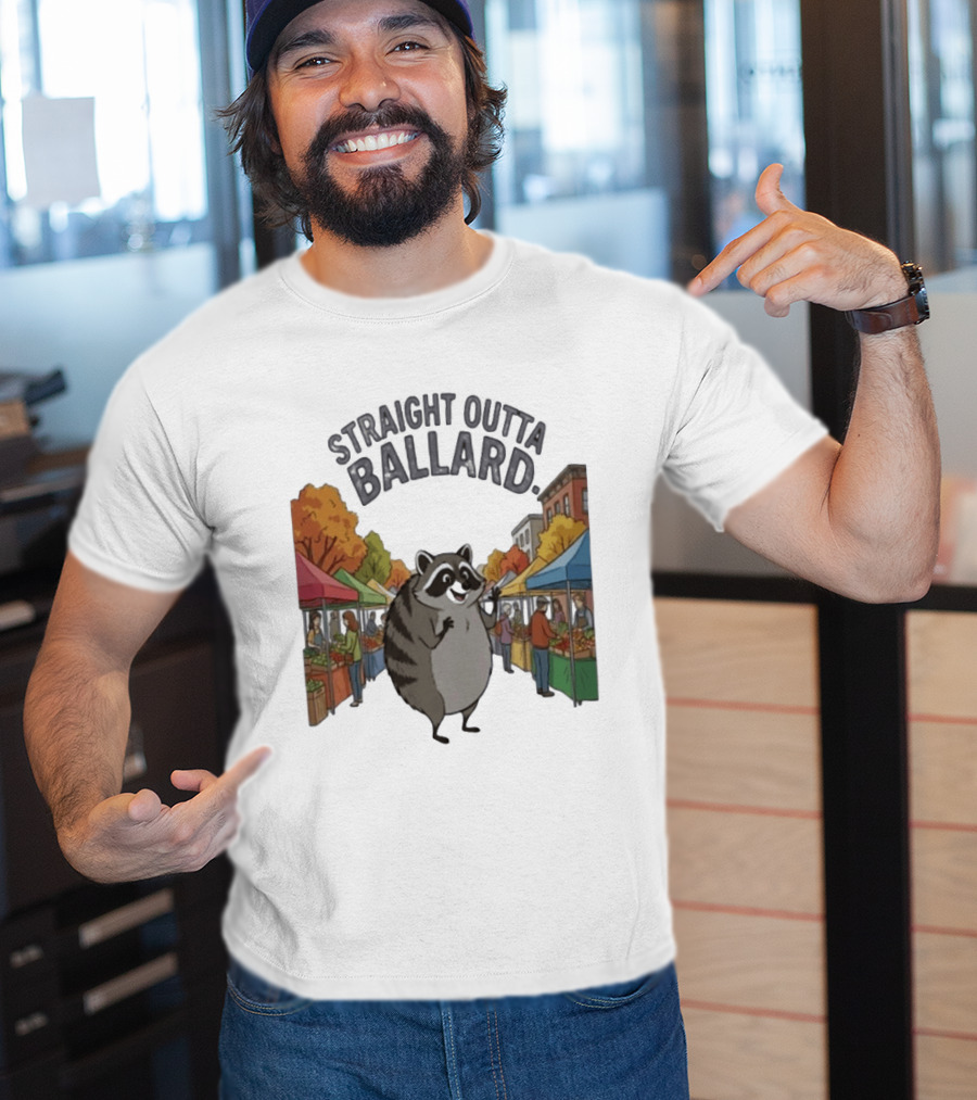 Straight Outta Ballard Raccoon At Farmers Market Scene T-Shirt