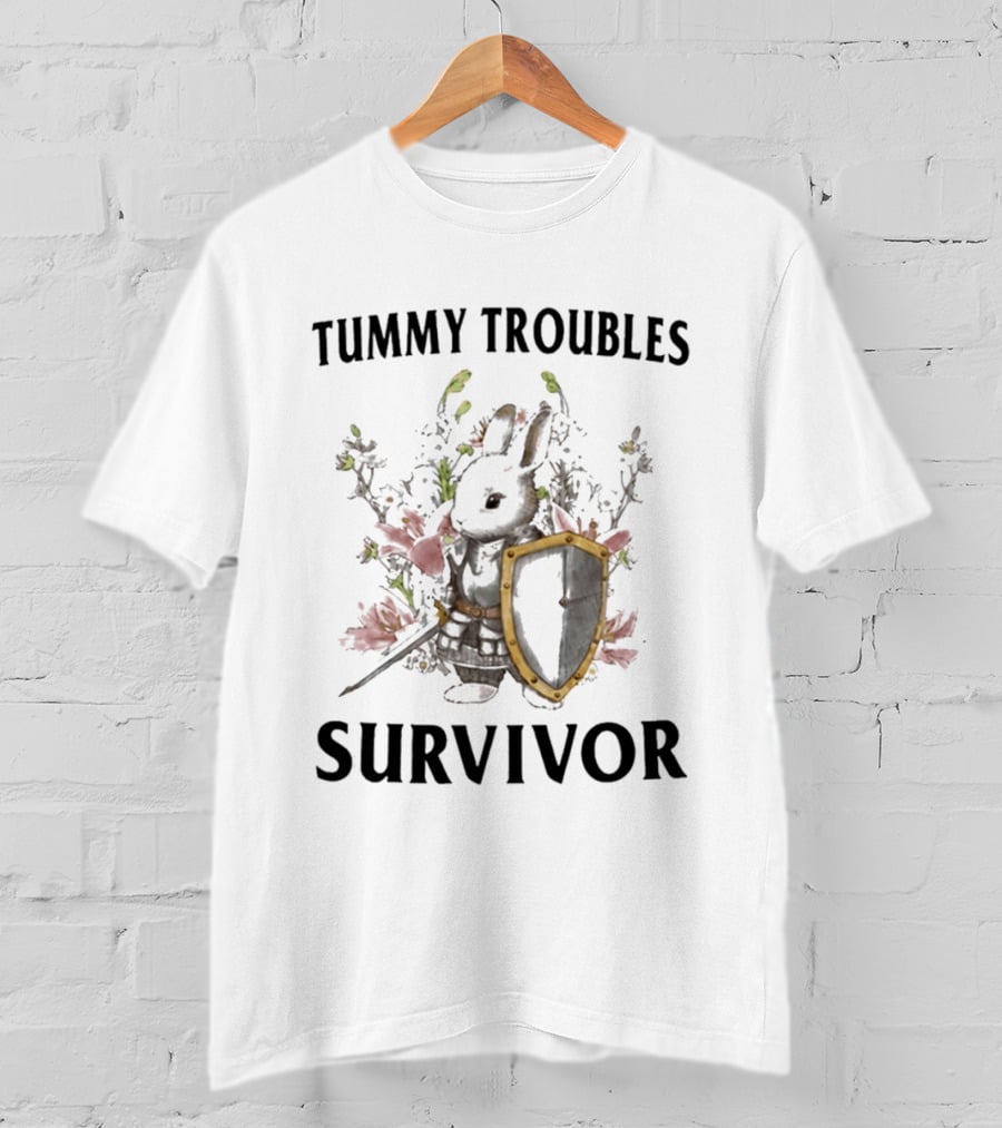 Tummy Troubles Survivor Bunny With Shield And Flowers T-Shirt