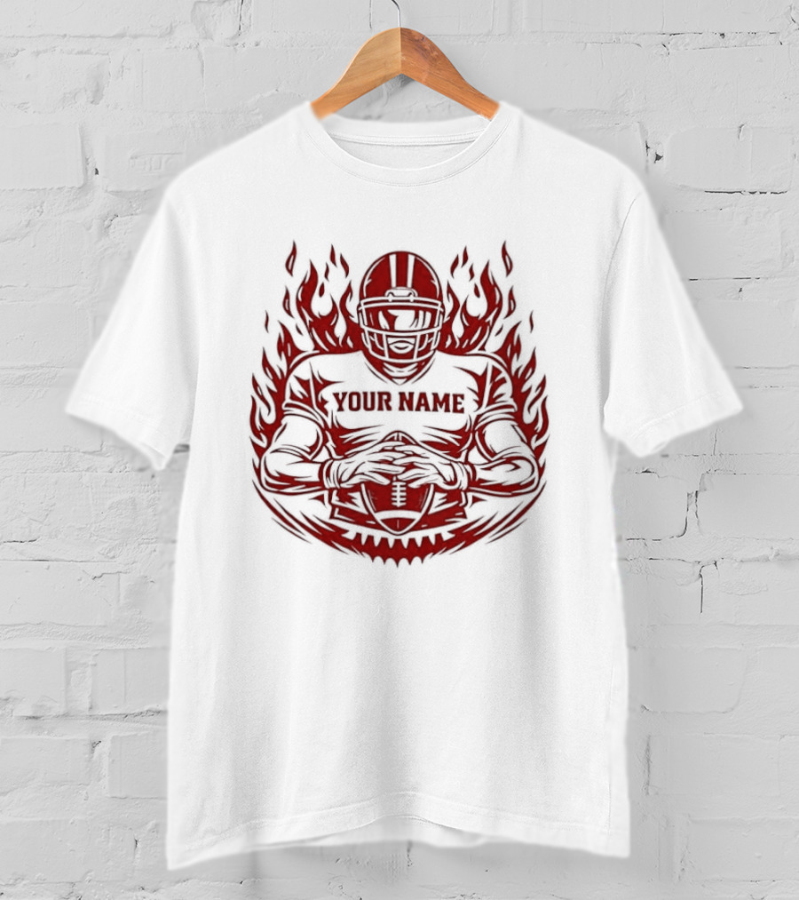 Personalized Your Name Football Player Flames Jersey T-Shirt