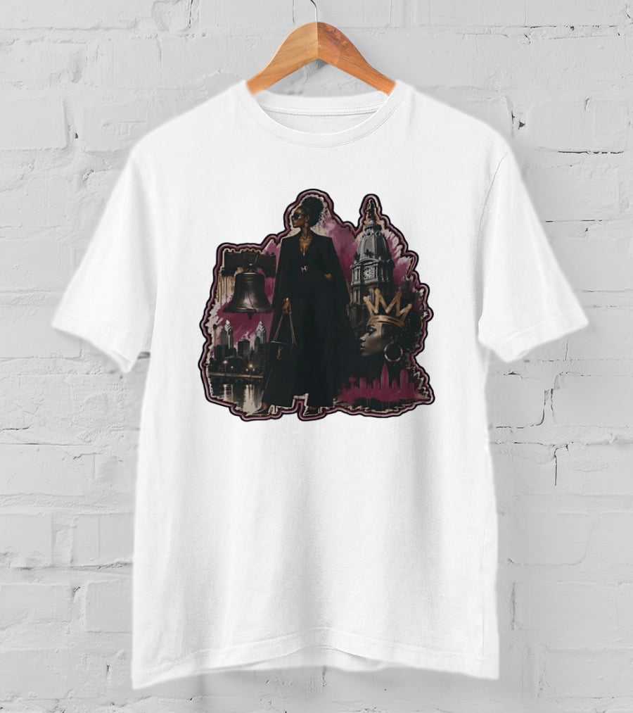Philadelphia City Chic With Liberty Bell City Hall Skyline Crowned Elegance T-Shirt