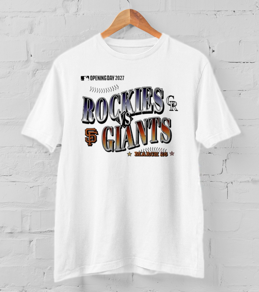 Rockies Vs Giants Opening Day 2027 March 25 Baseball Matchup T-Shirt