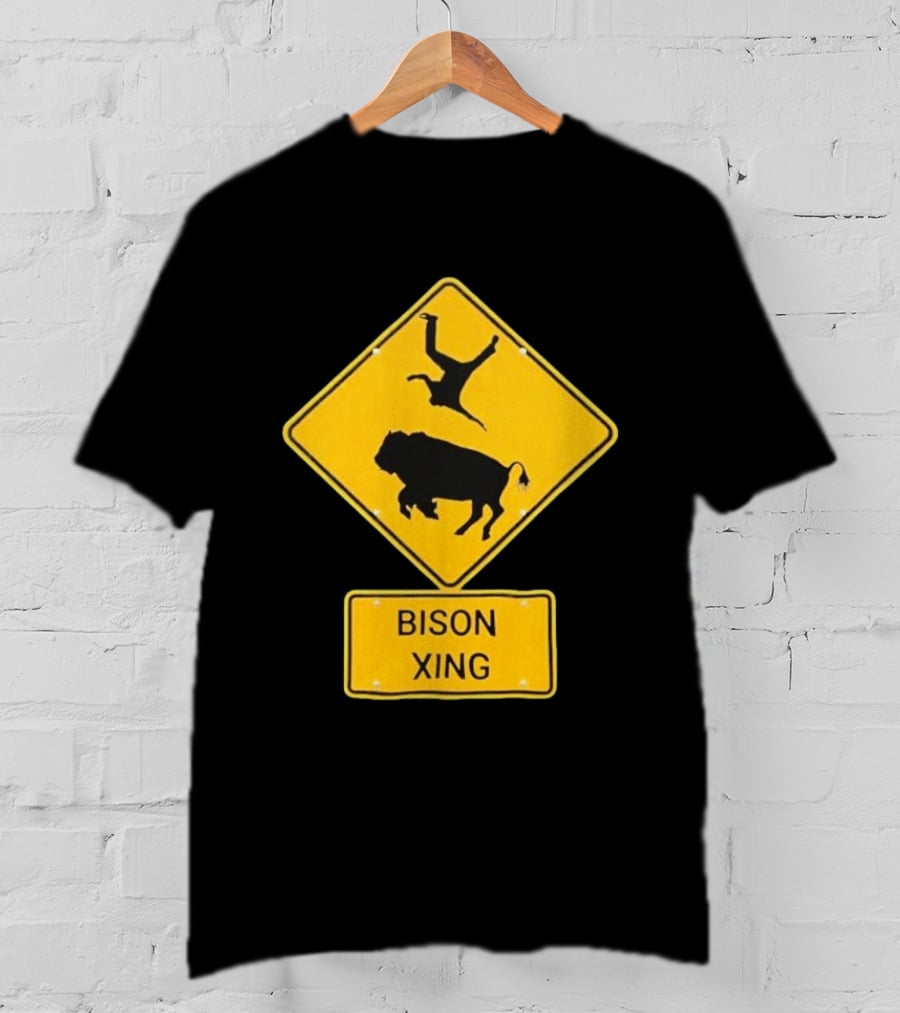 Bison Xing Road Sign With Pedestrian Warning T-Shirt