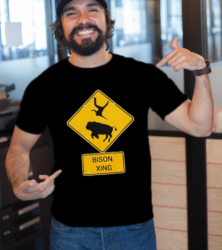 Bison Xing Road Sign With Pedestrian Warning T-Shirt