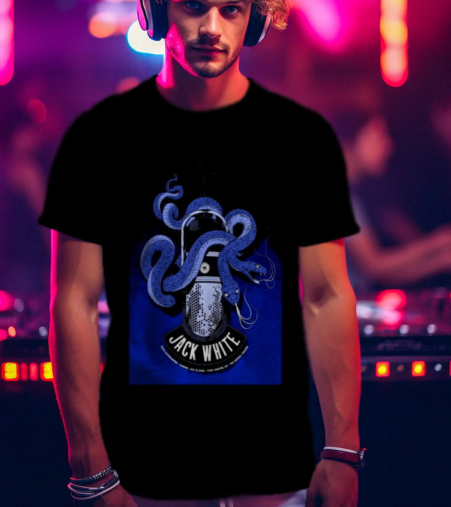 Jack White Tour Port Chester NY Jul 19 2026 Blue Snake Microphone T-Shirt