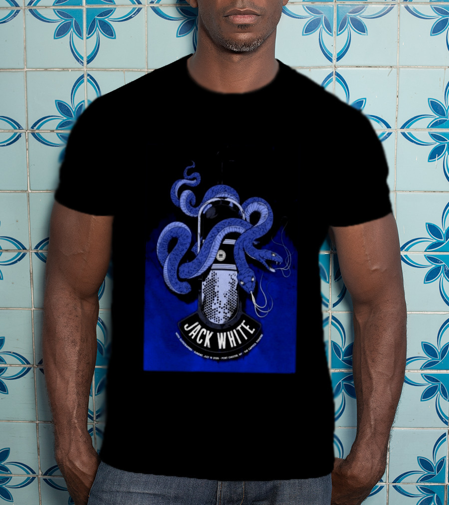 Jack White Tour Port Chester NY Jul 19 2026 Blue Snake Microphone T-Shirt
