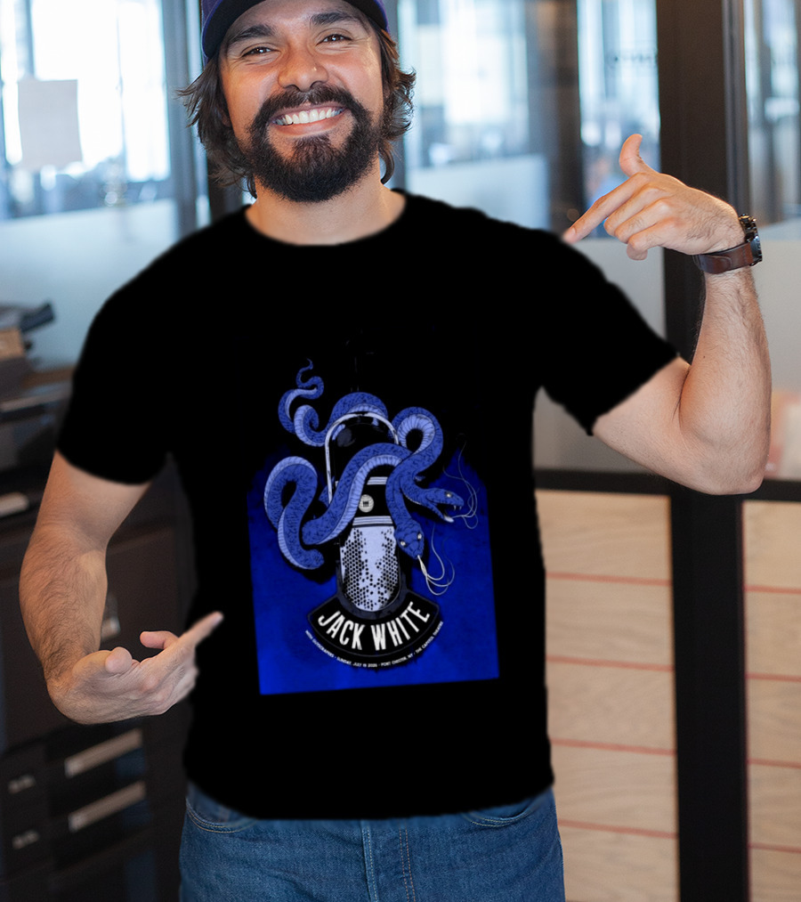 Jack White Tour Port Chester NY Jul 19 2026 Blue Snake Microphone T-Shirt