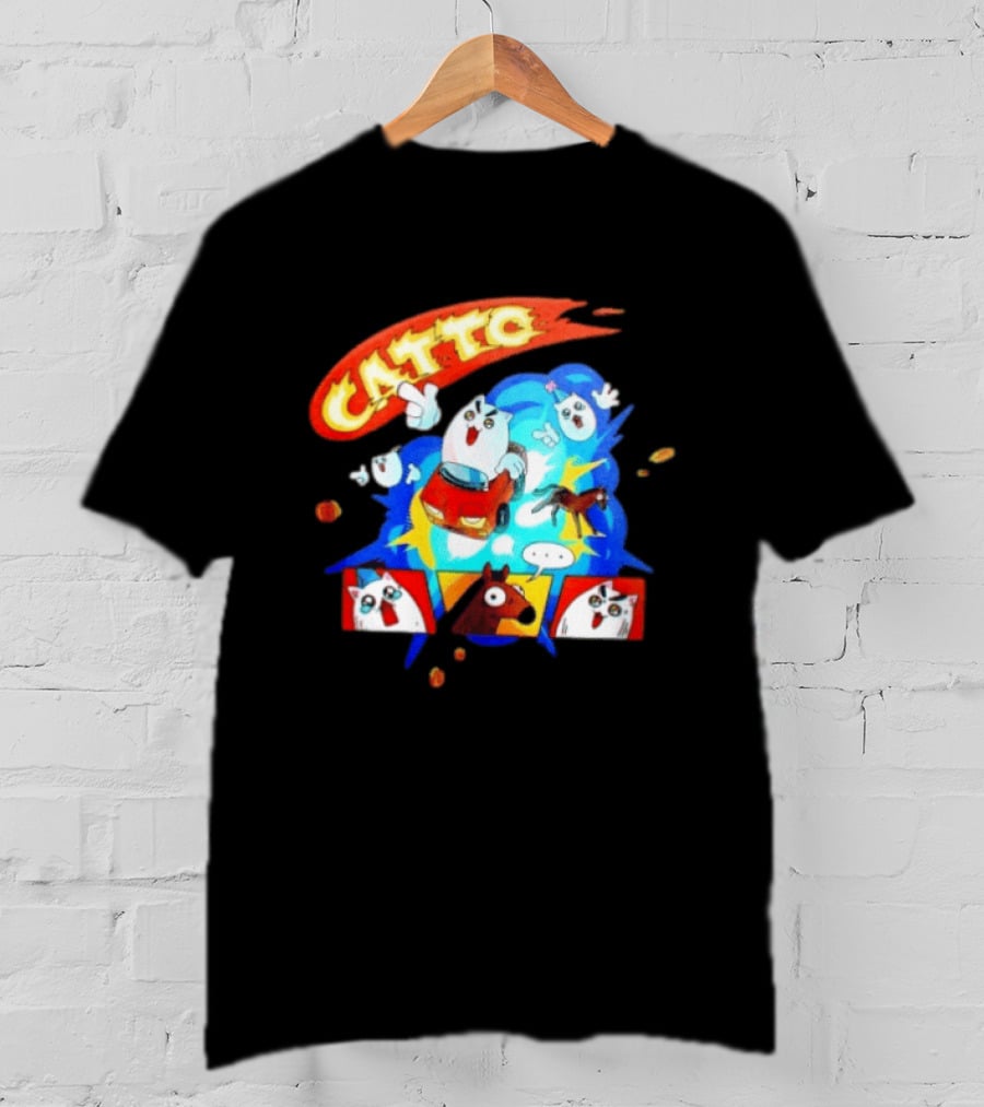 Catto Cartoon Cat Driving A Car With Funny Expressions And Comic Style Panels T-Shirt