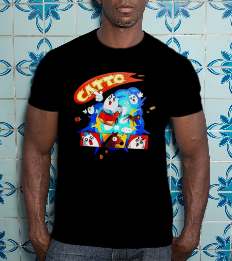 Catto Cartoon Cat Driving A Car With Funny Expressions And Comic Style Panels T-Shirt