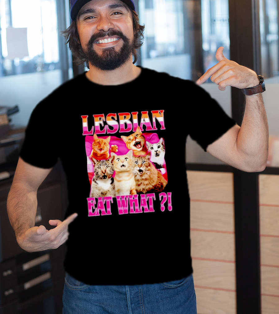 Lesbian Eat What Cats Meme Pride Flag Cats T-Shirt