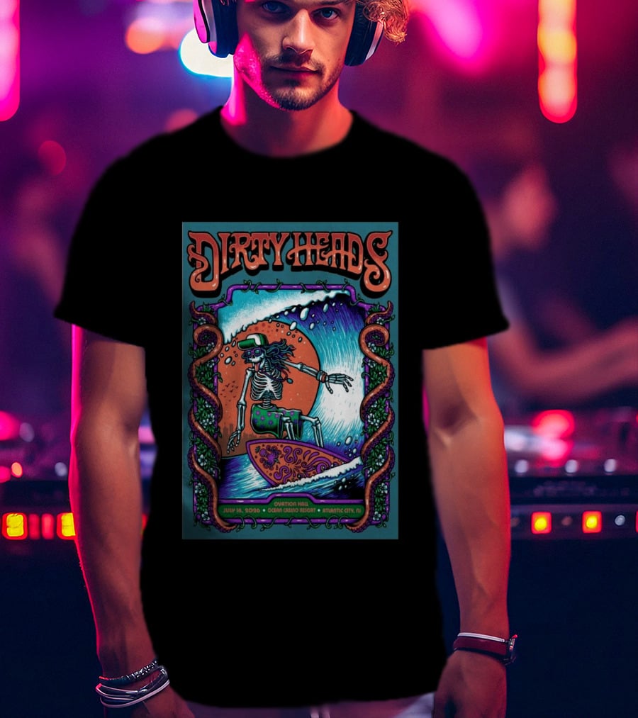 Dirty Heads Skeleton Surfing July 18 2026 Ocean Casino Resort Atlantic City NJ T-Shirt