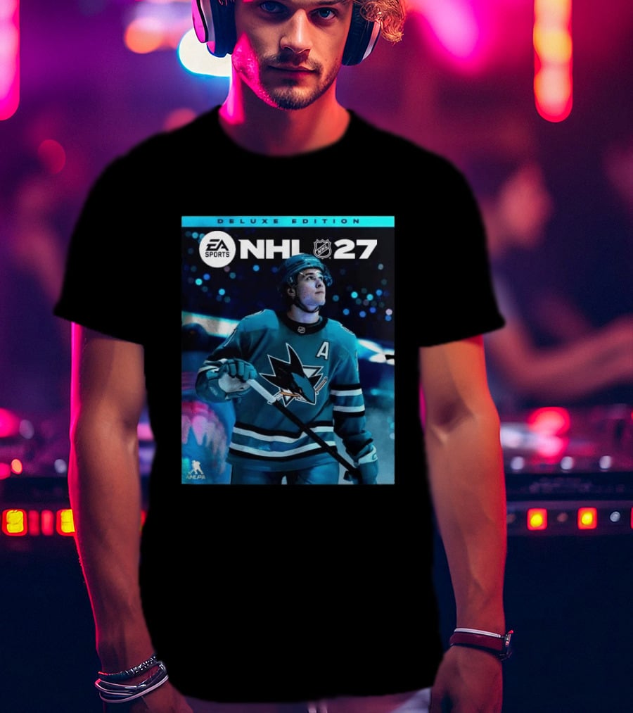 EA Sports NHL 27 Deluxe Edition Macklin Celebrini San Jose Sharks Cover Athlete T-Shirt