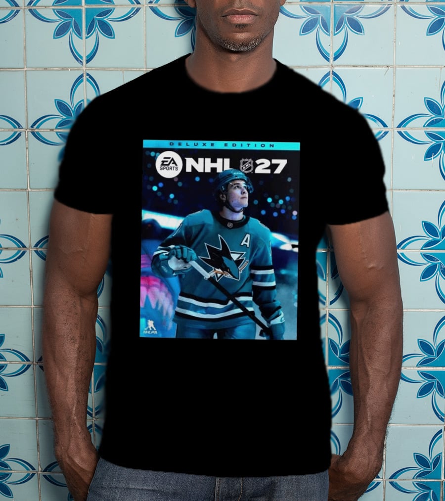 EA Sports NHL 27 Deluxe Edition Macklin Celebrini San Jose Sharks Cover Athlete T-Shirt