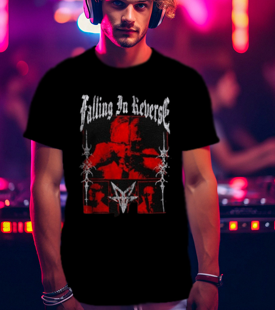 Falling In Reverse Band Distressed Red And Black Gothic T-Shirt