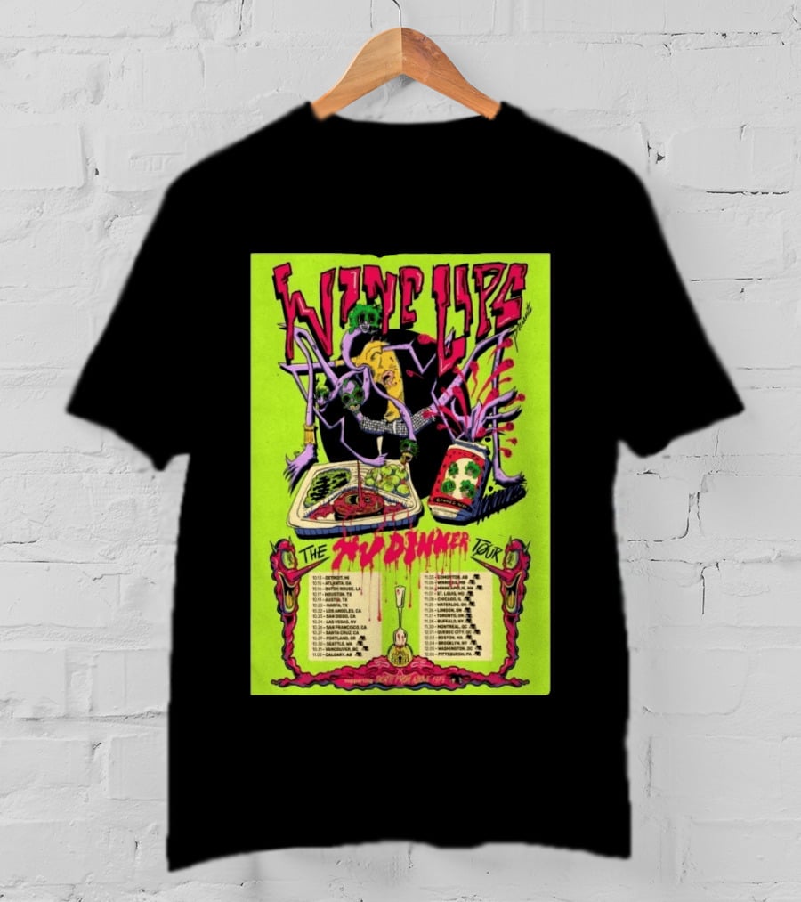 Wine Lips TV Dinner Tour 2026 Canada USA Neon Zombie Concert T-Shirt