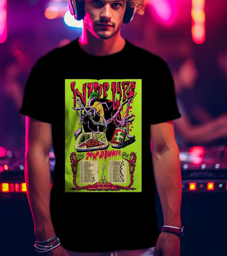 Wine Lips TV Dinner Tour 2026 Canada USA Neon Zombie Concert T-Shirt