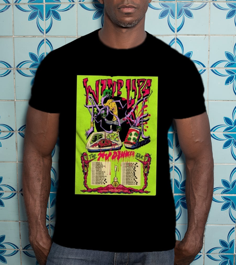 Wine Lips TV Dinner Tour 2026 Canada USA Neon Zombie Concert T-Shirt