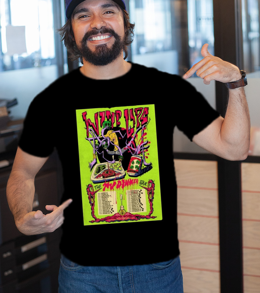 Wine Lips TV Dinner Tour 2026 Canada USA Neon Zombie Concert T-Shirt