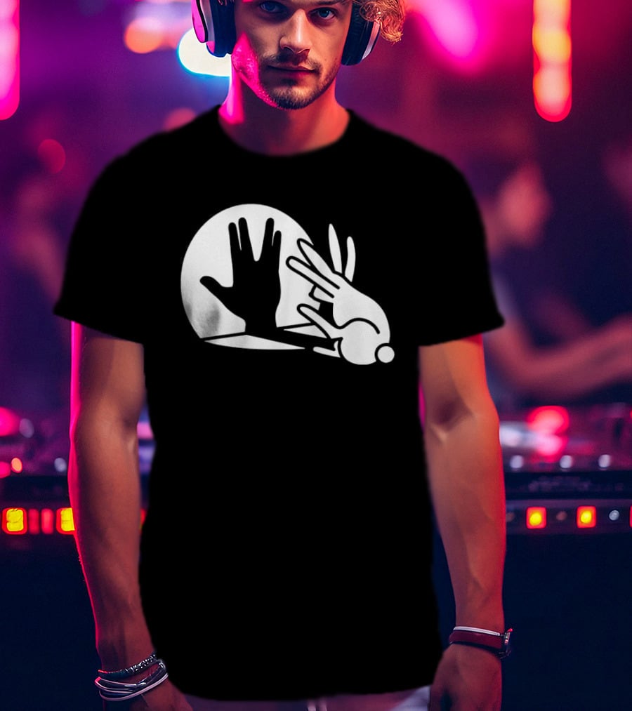 Hand Shadow Bunny Puppet Shadows Playful Gesture T-Shirt