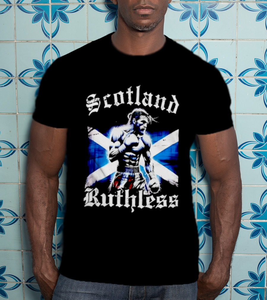 Scotland Ruthless Fighter With Scottish Cross Flag T-Shirt