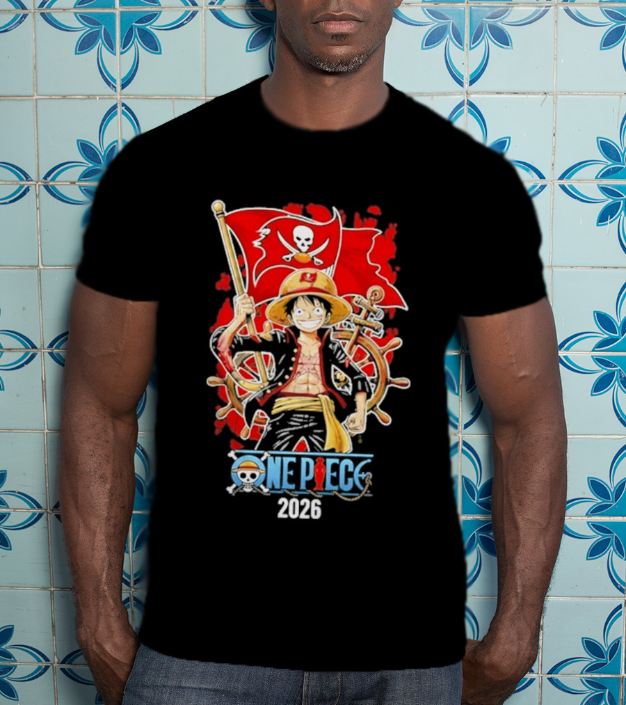Tampa Bay Buccaneers One Piece Luffy 2026 Pirate Flag Adventure T-Shirt