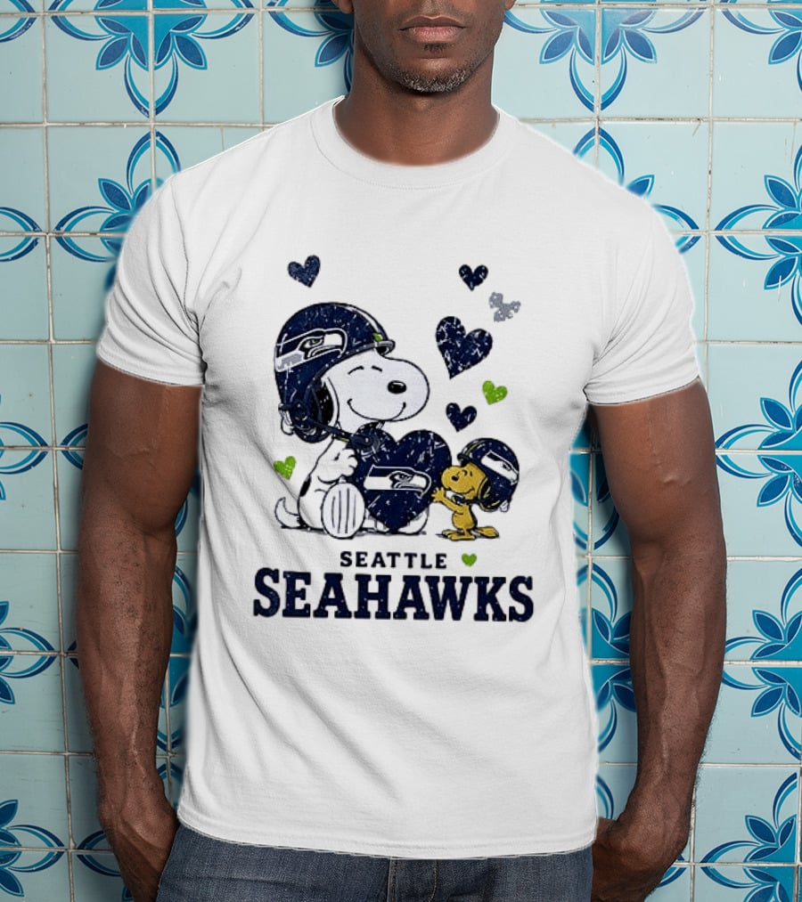 Seattle Seahawks Snoopy Peanuts Love Laughter Hearts T-Shirt