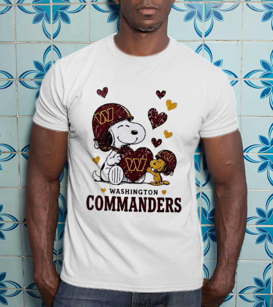 Washington Commanders Peanuts Snoopy Woodstock Love Laughter Hearts T-Shirt