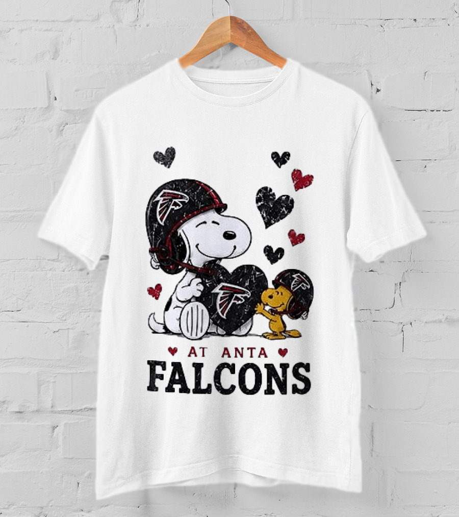 Atlanta Falcons Peanuts Snoopy Woodstock Love Laughter Hearts T-Shirt