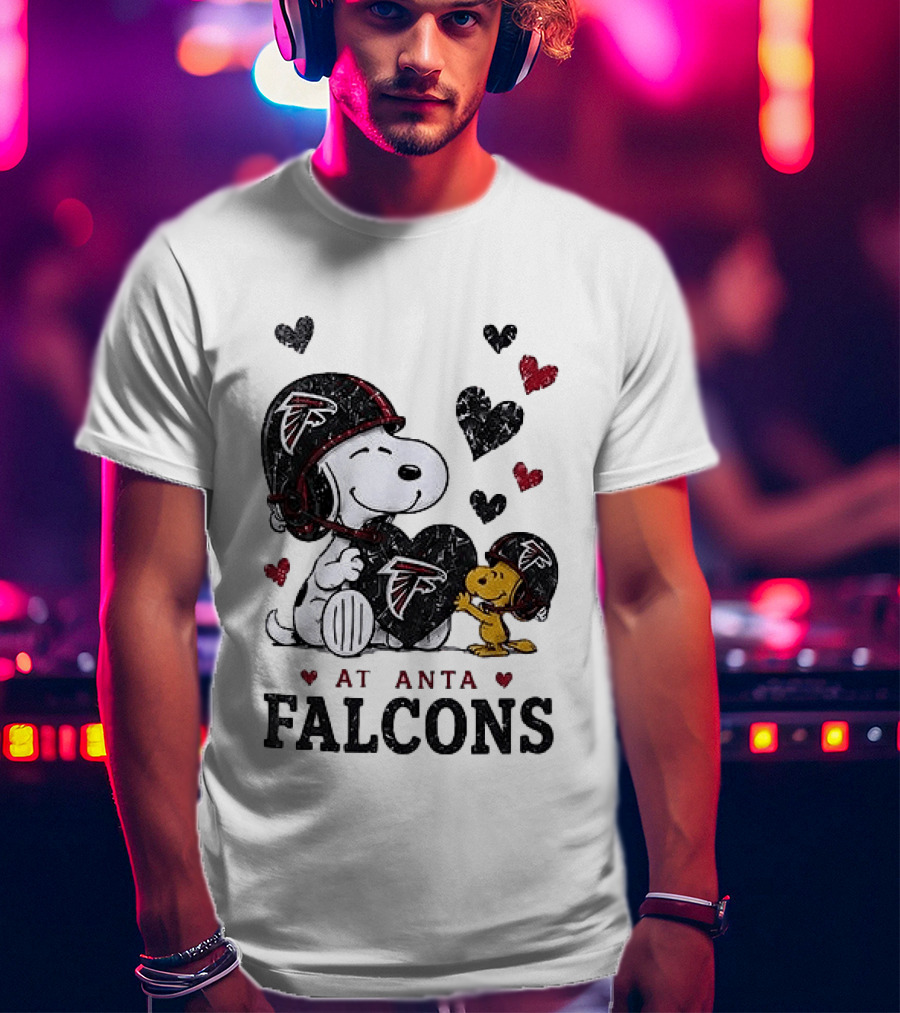 Atlanta Falcons Peanuts Snoopy Woodstock Love Laughter Hearts T-Shirt