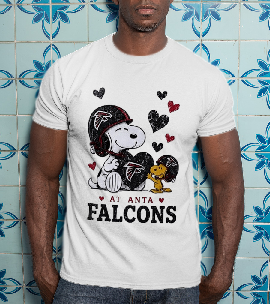 Atlanta Falcons Peanuts Snoopy Woodstock Love Laughter Hearts T-Shirt