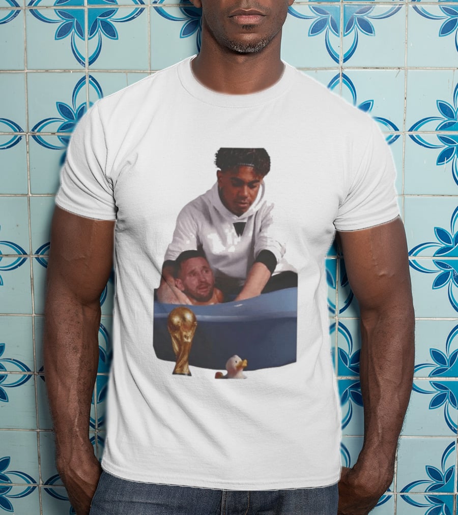 Messi Crying Bath Tub Trophy Football T-Shirt