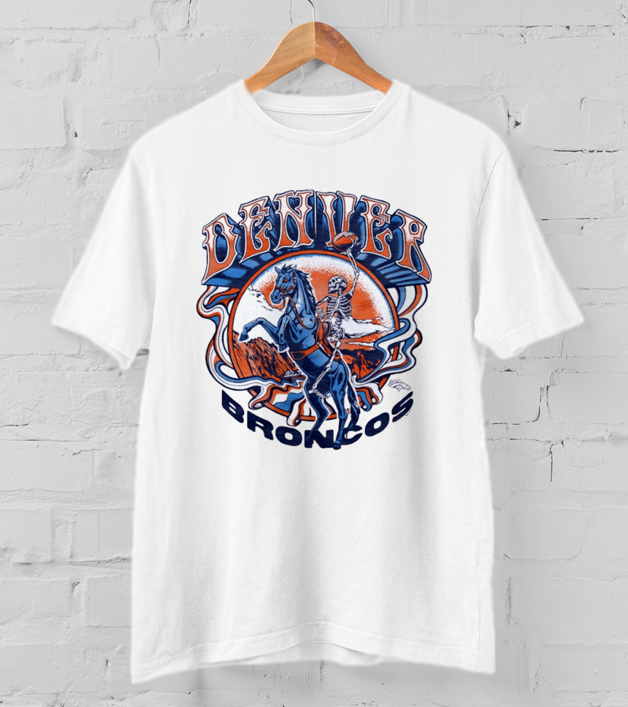 Denver Broncos Skeleton Horse Rider Football T-Shirt