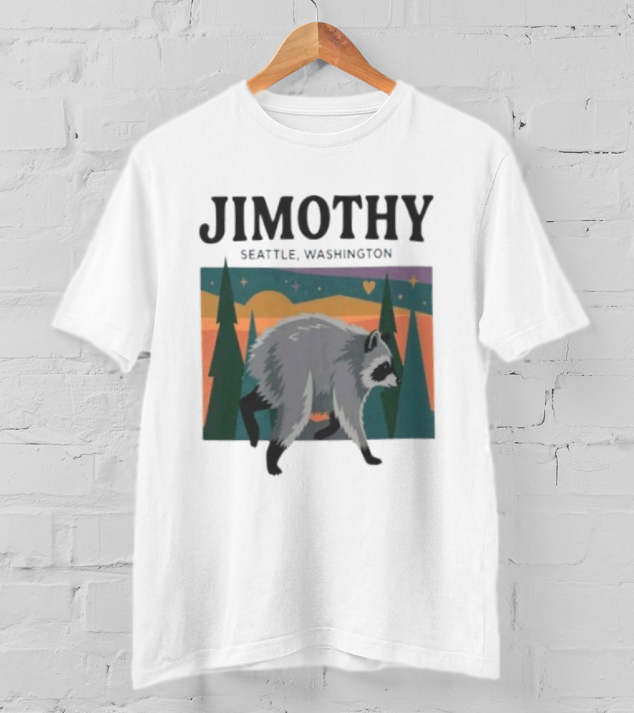 Jimothy Raccoon Seattle Washington Pacific Northwest Forest Scene T-Shirt
