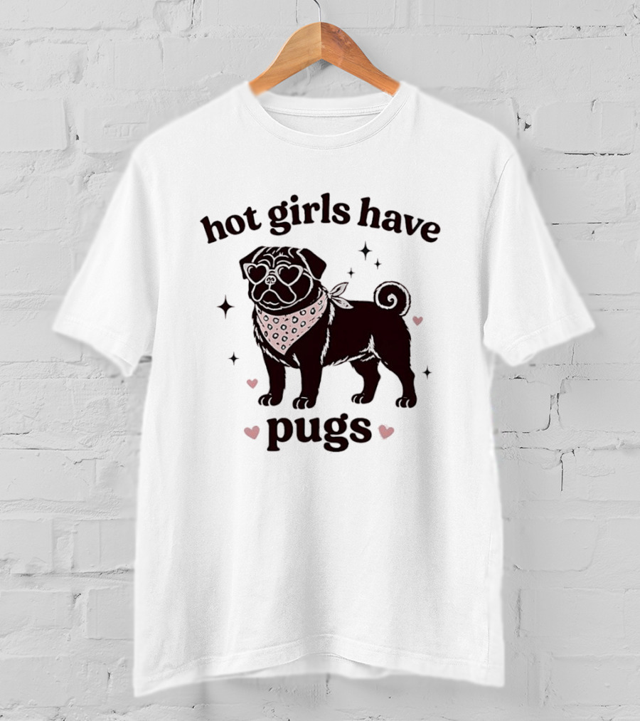 Hot Girls Have Pugs Dog Lover Pink Heart Bandana T-Shirt