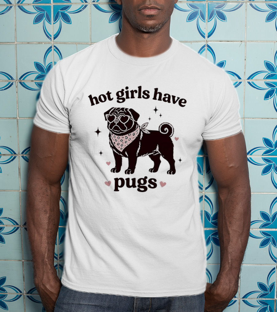Hot Girls Have Pugs Dog Lover Pink Heart Bandana T-Shirt