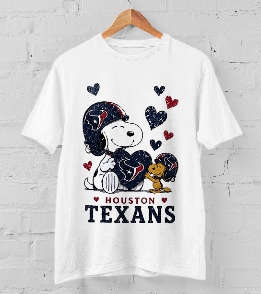Houston Texans Peanuts Snoopy Woodstock Love Hearts T-Shirt