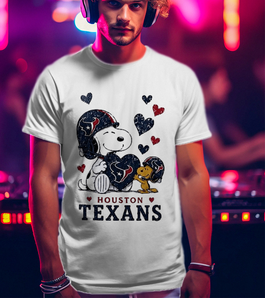 Houston Texans Peanuts Snoopy Woodstock Love Hearts T-Shirt
