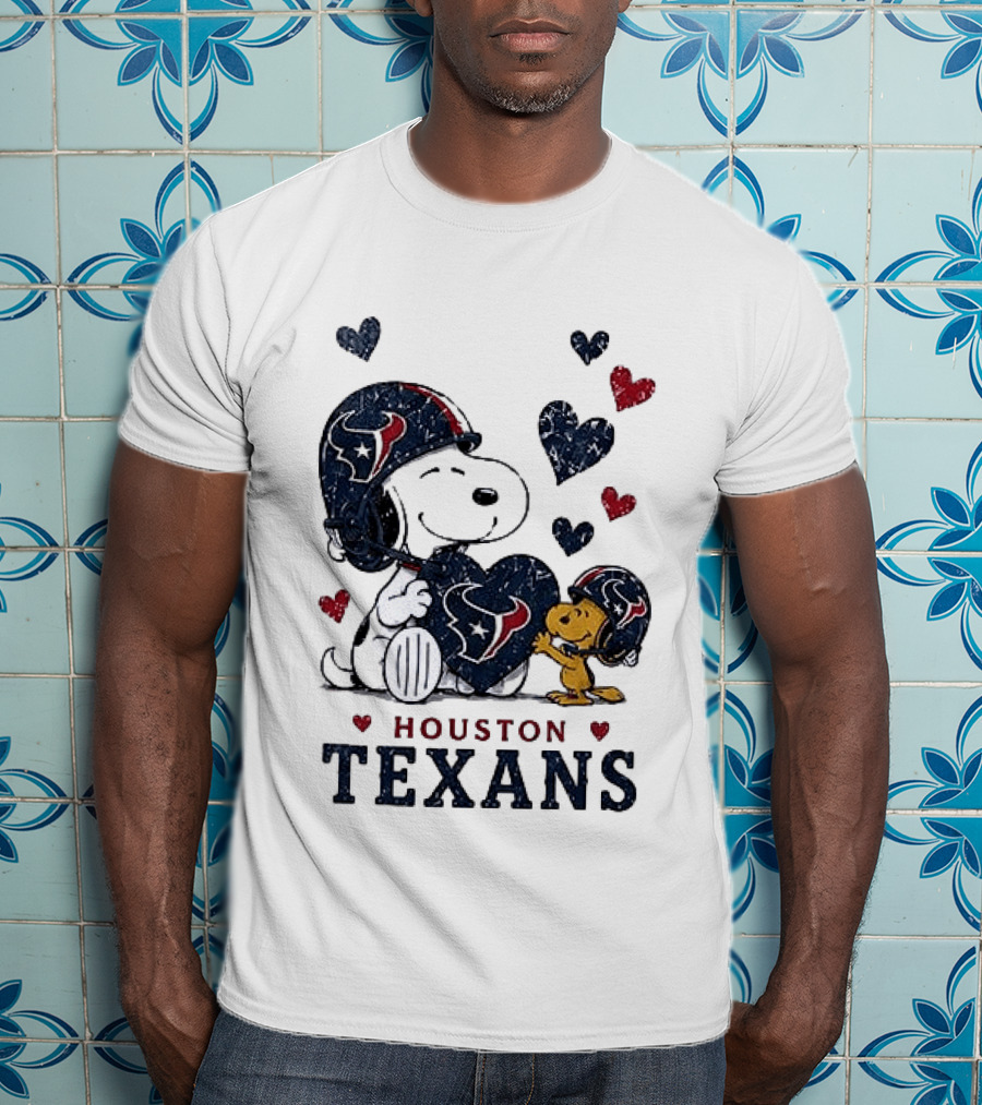 Houston Texans Peanuts Snoopy Woodstock Love Hearts T-Shirt