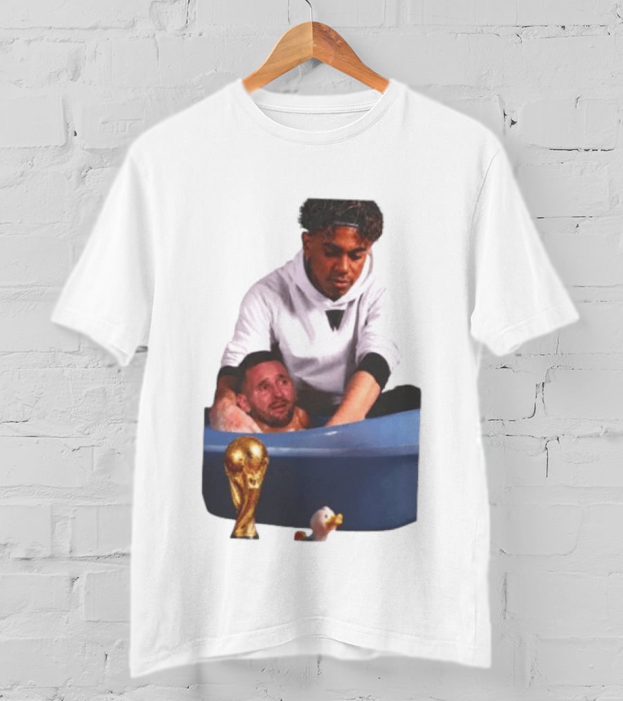 Lamine Yamal Lionel Messi Bathtub Meme World Cup Trophy T-Shirt