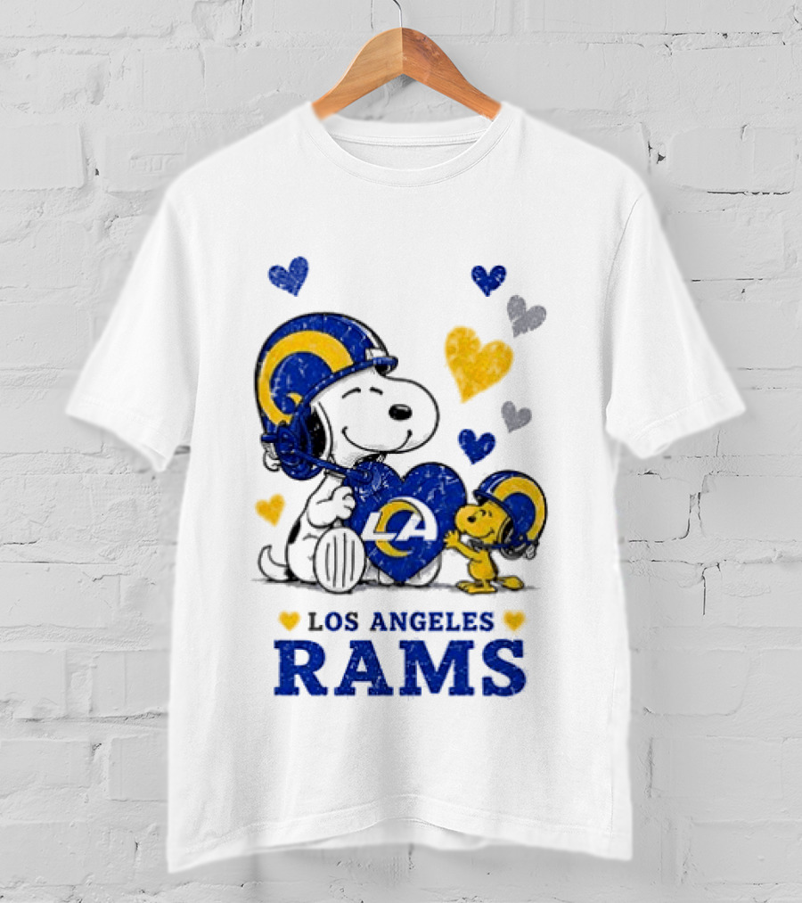 Los Angeles Rams Peanuts Snoopy Love Laughter Hearts T-Shirt