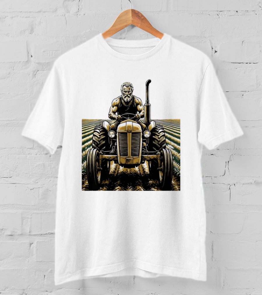 Muscular Farmer Tractor Field T-Shirt