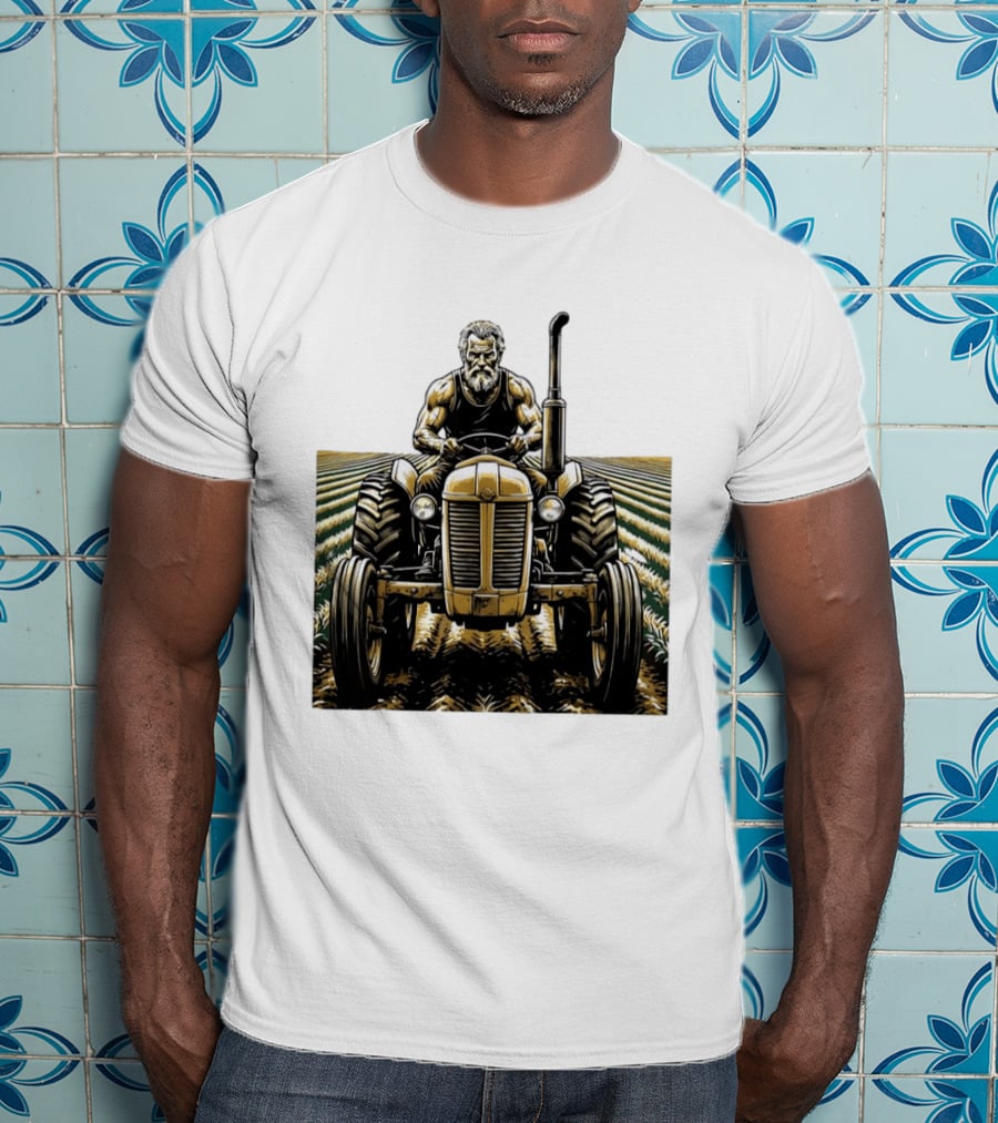Muscular Farmer Tractor Field T-Shirt