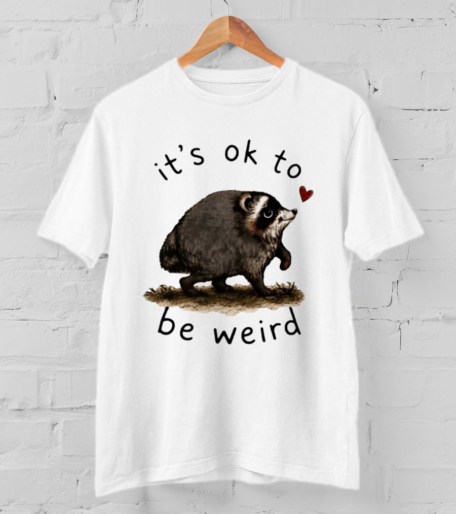 Raccoon It's Ok To Be Weird Cute Heart T-Shirt