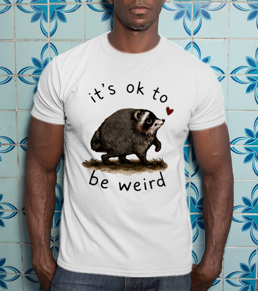Raccoon It's Ok To Be Weird Cute Heart T-Shirt