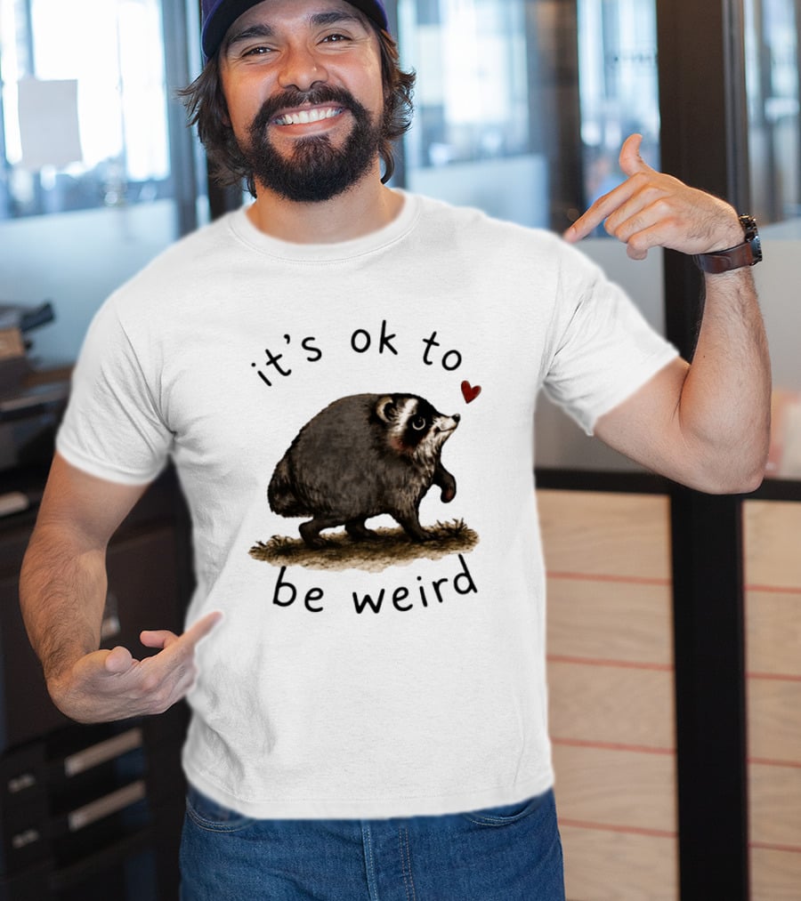 Raccoon It's Ok To Be Weird Cute Heart T-Shirt