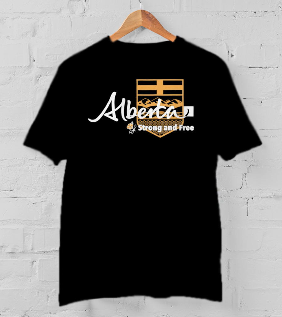 Alberta Strong And Free With Provincial Crest And Floral Accent T-Shirt