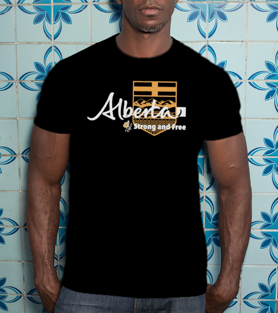 Alberta Strong And Free With Provincial Crest And Floral Accent T-Shirt