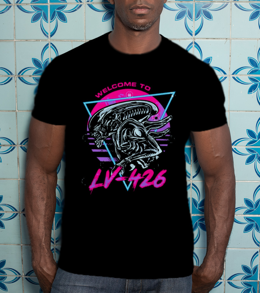 Welcome To LV 426 Alien Xenomorph Retro Neon Triangle T-Shirt