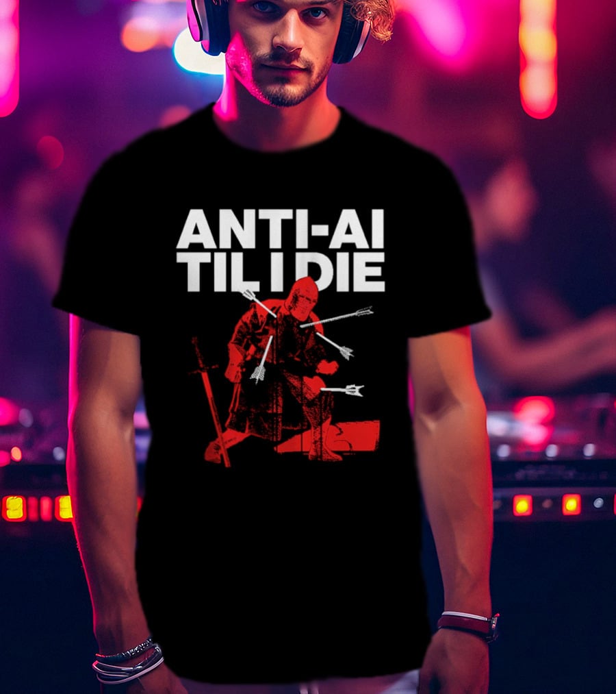 ANTI AI TIL I DIE Knight Pro Human Technology Protest T-Shirt
