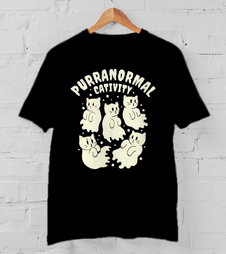 Purranormal Cativity Ghost Cats Design Halloween Cats T-Shirt