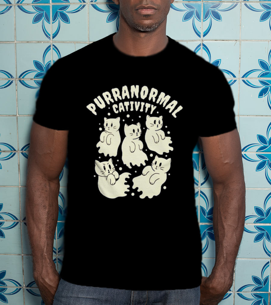 Purranormal Cativity Ghost Cats Design Halloween Cats T-Shirt